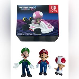 SUPER MARIO BUNDLE MARIO KART TOADETTE CAR MARIO LUIGI TOAD FIGURINES NINTENDO